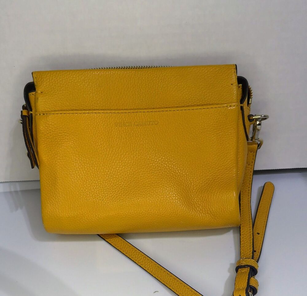 Vince Camuto Yellow Pebbled Leather Crossbody Bag Small Shoulder Clutch Purse